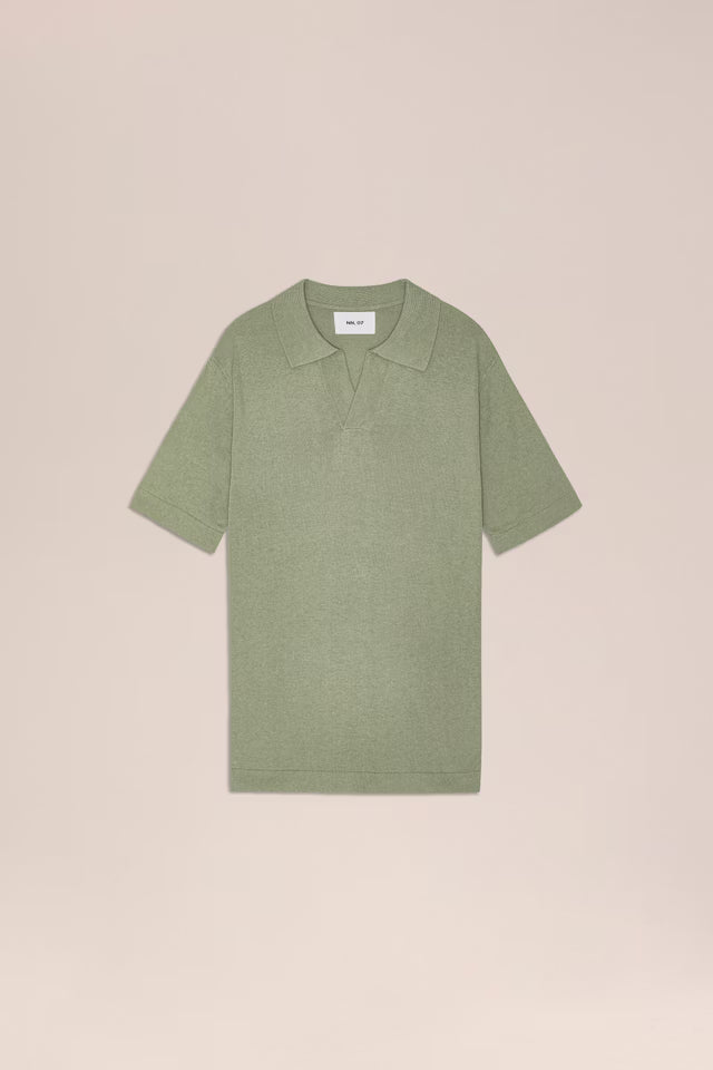 Ryan Knitted Linen Blend Polo Sage Green NN.07