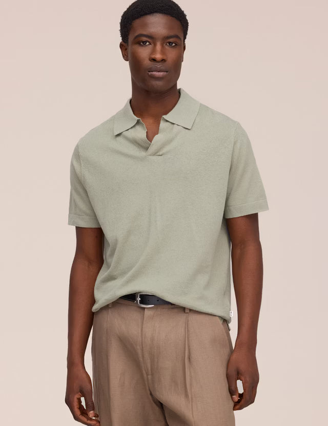 Ryan Knitted Linen Blend Polo Sage Green NN.07