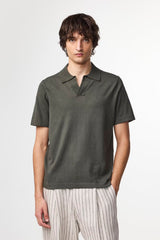 Ryan Knitted Linen Blend Polo - Croc Green | NN.07