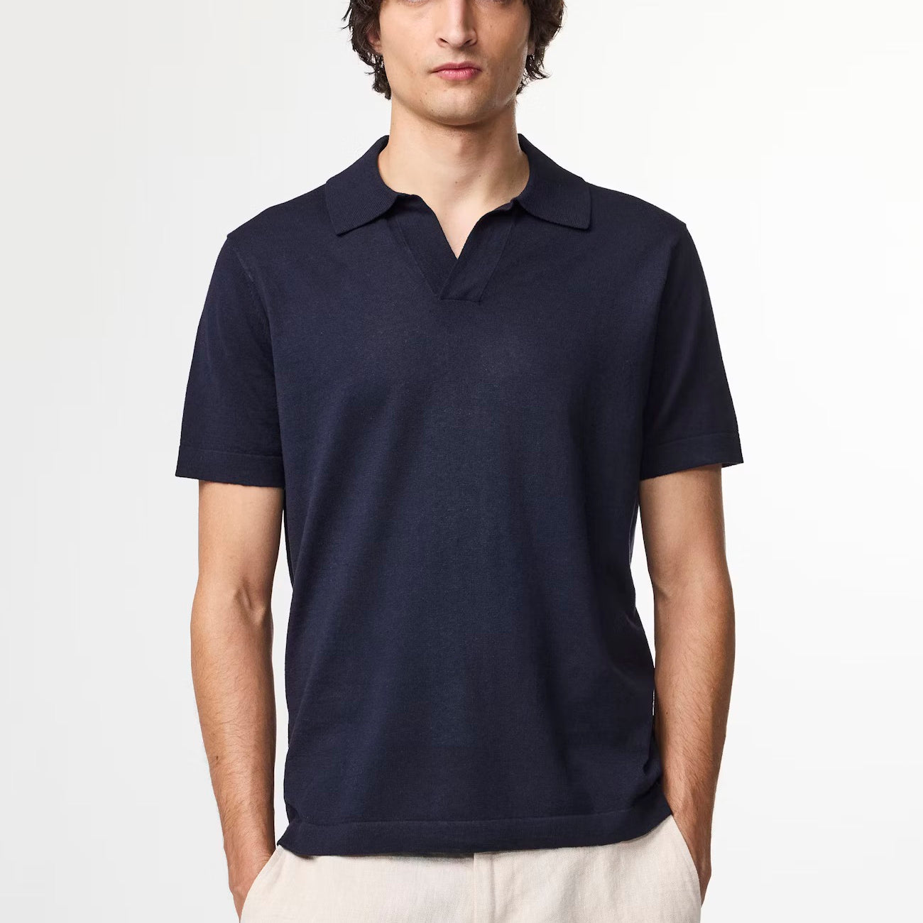 NN07 Ryan Knitted Linen Blend Polo - Navy