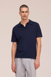 Ryan Knitted Linen Blend Polo Navy NN.07