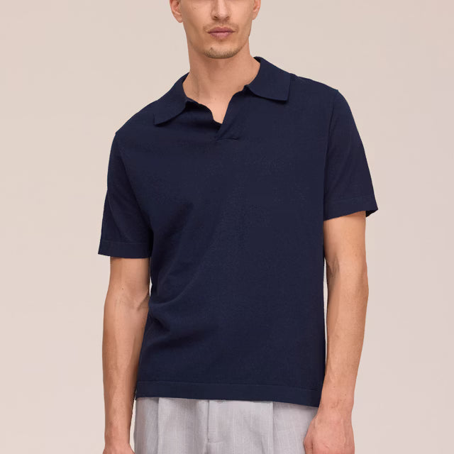 Ryan Knitted Linen Blend Polo Navy NN.07