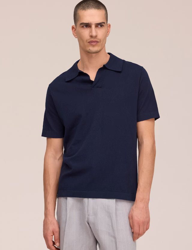 Ryan Knitted Linen Blend Polo Navy NN.07