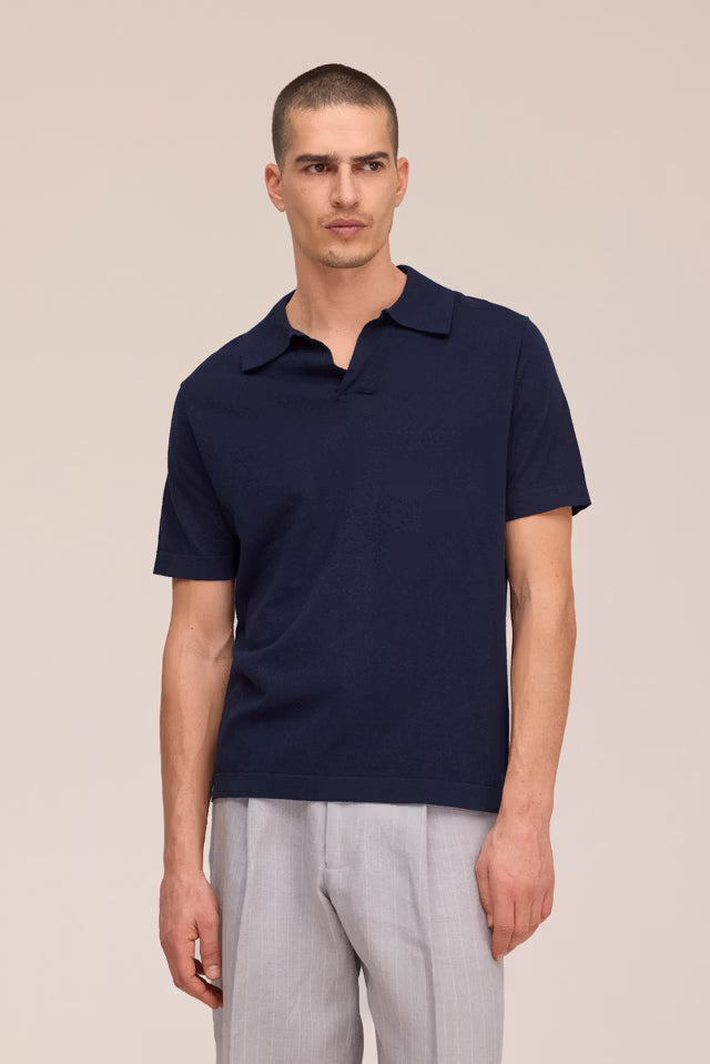 Ryan Knitted Linen Blend Polo Navy NN.07