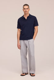 Ryan Knitted Linen Blend Polo Navy NN.07