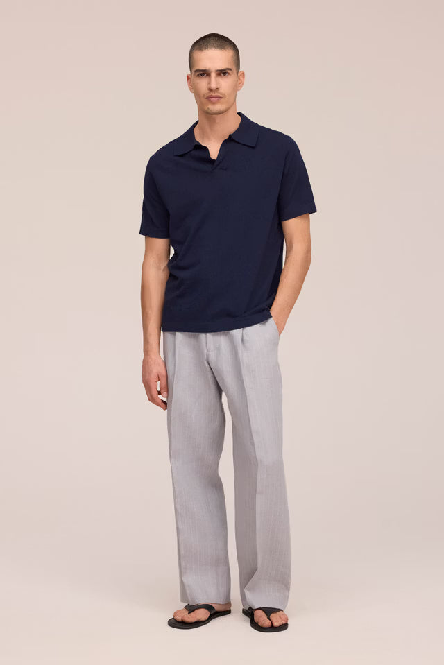 Ryan Knitted Linen Blend Polo Navy NN.07