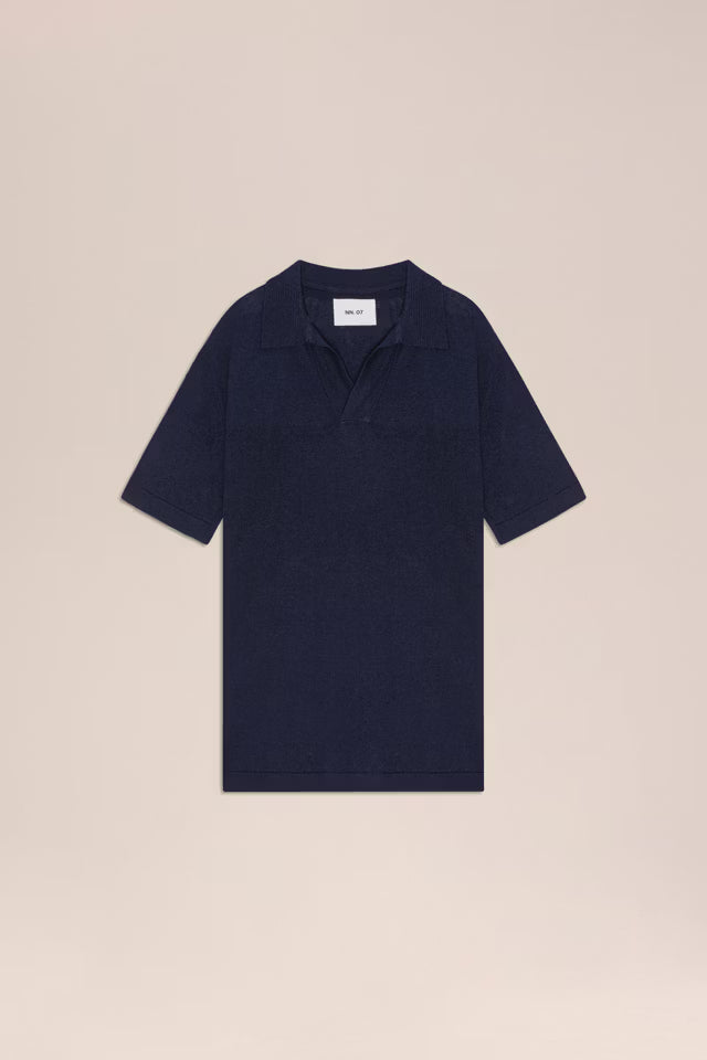 Ryan Knitted Linen Blend Polo Navy NN.07