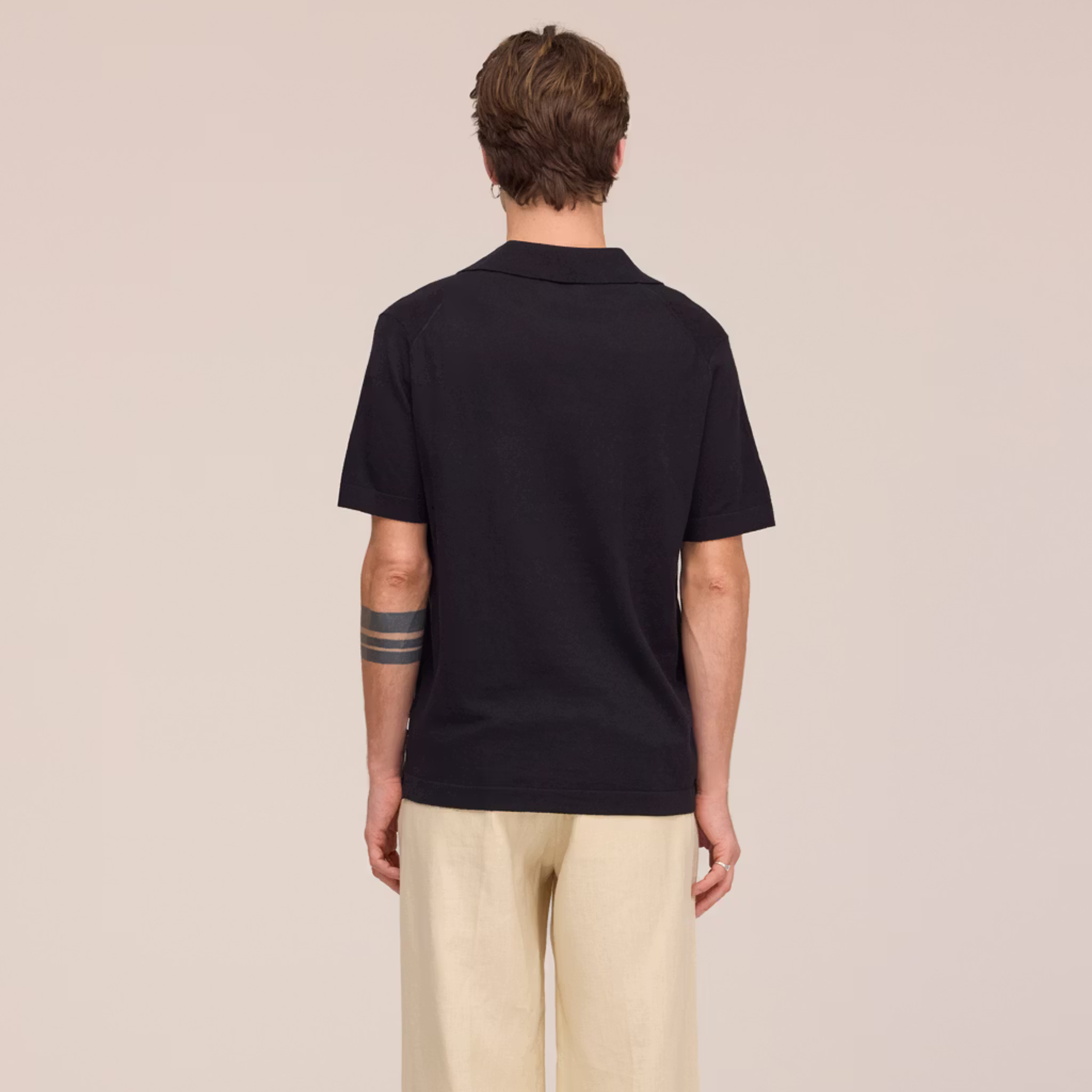 Ryan Knitted Linen Blend Polo Black NN.07