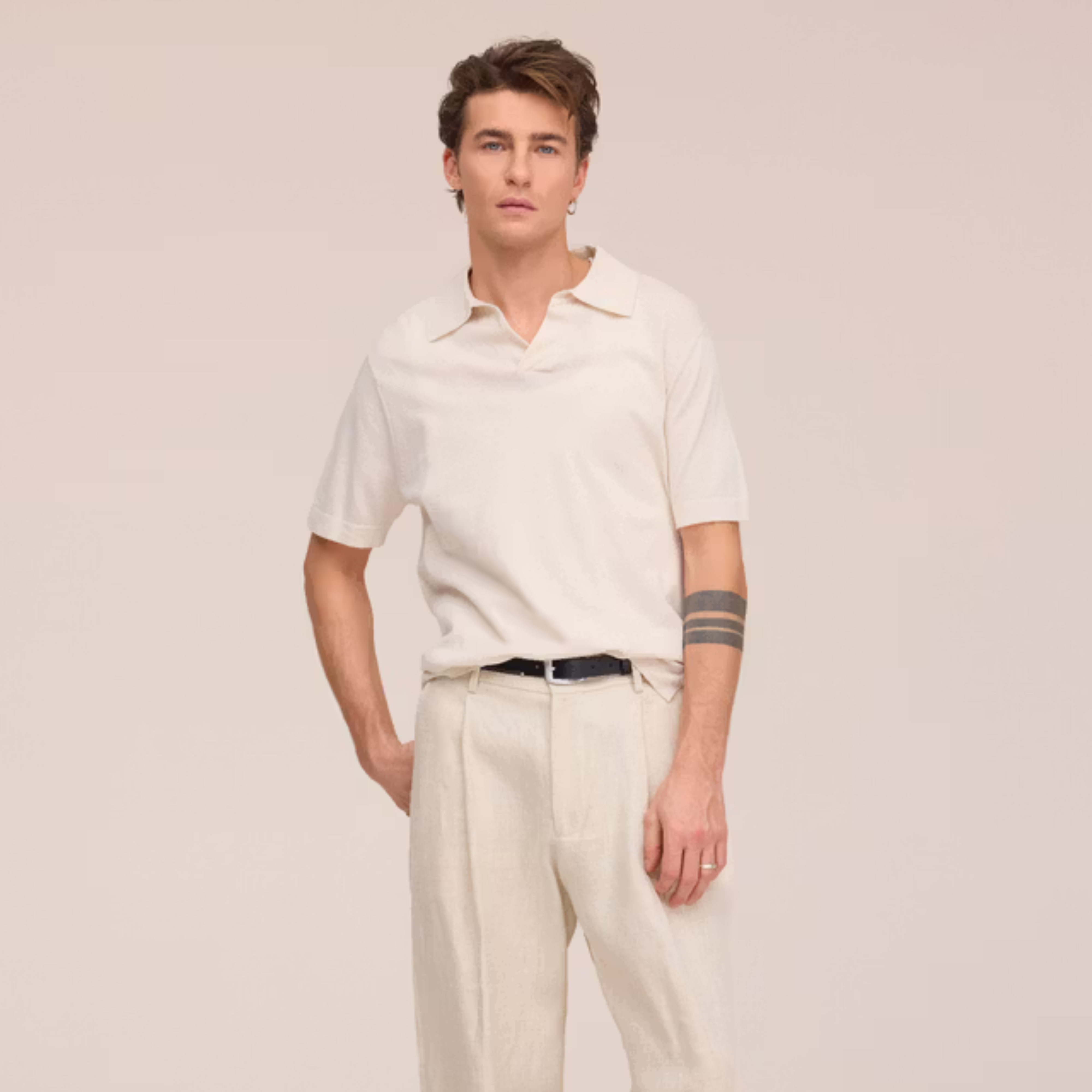 Ryan Knitted Linen Blend Polo Oat NN.07