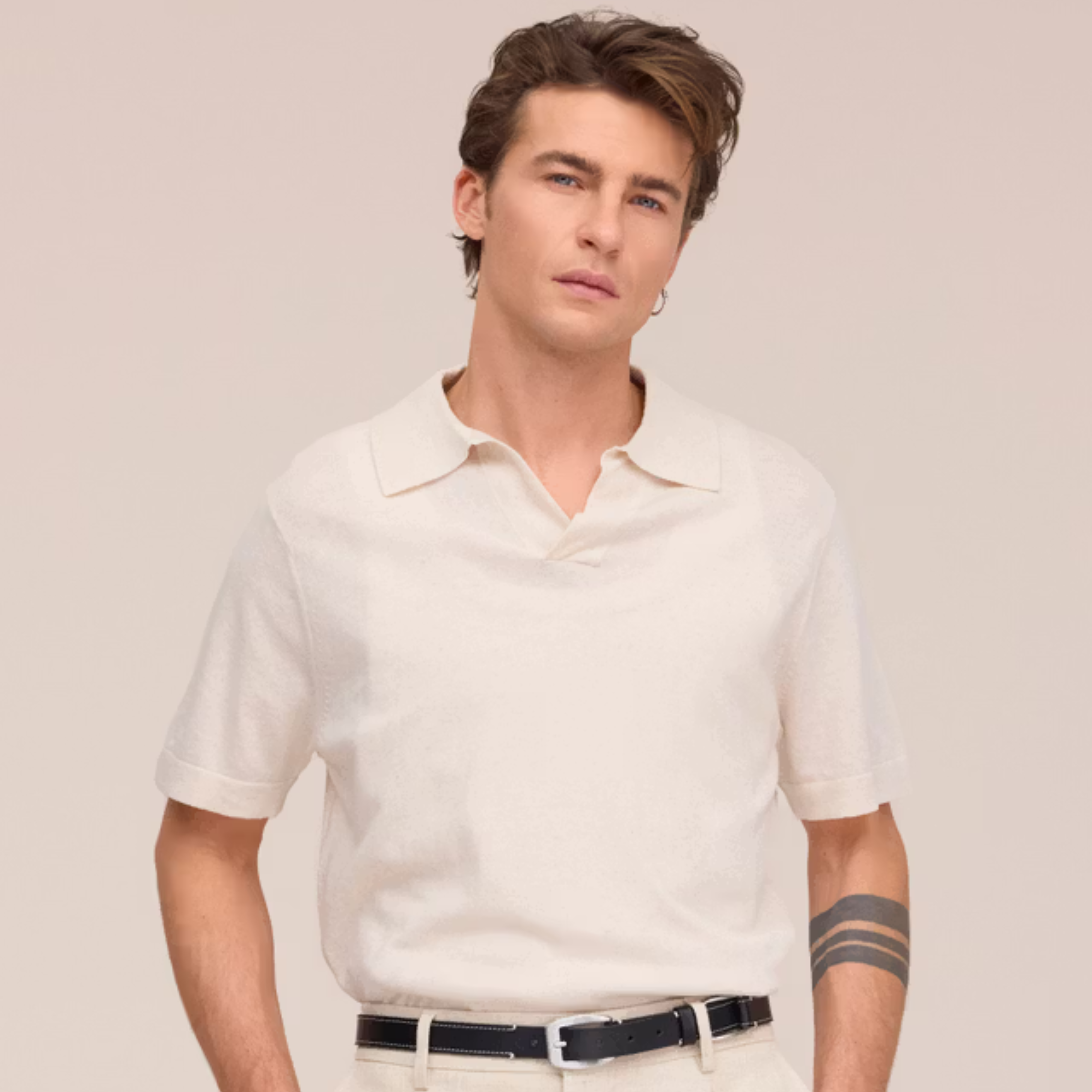 Ryan Knitted Linen Blend Polo Oat NN.07