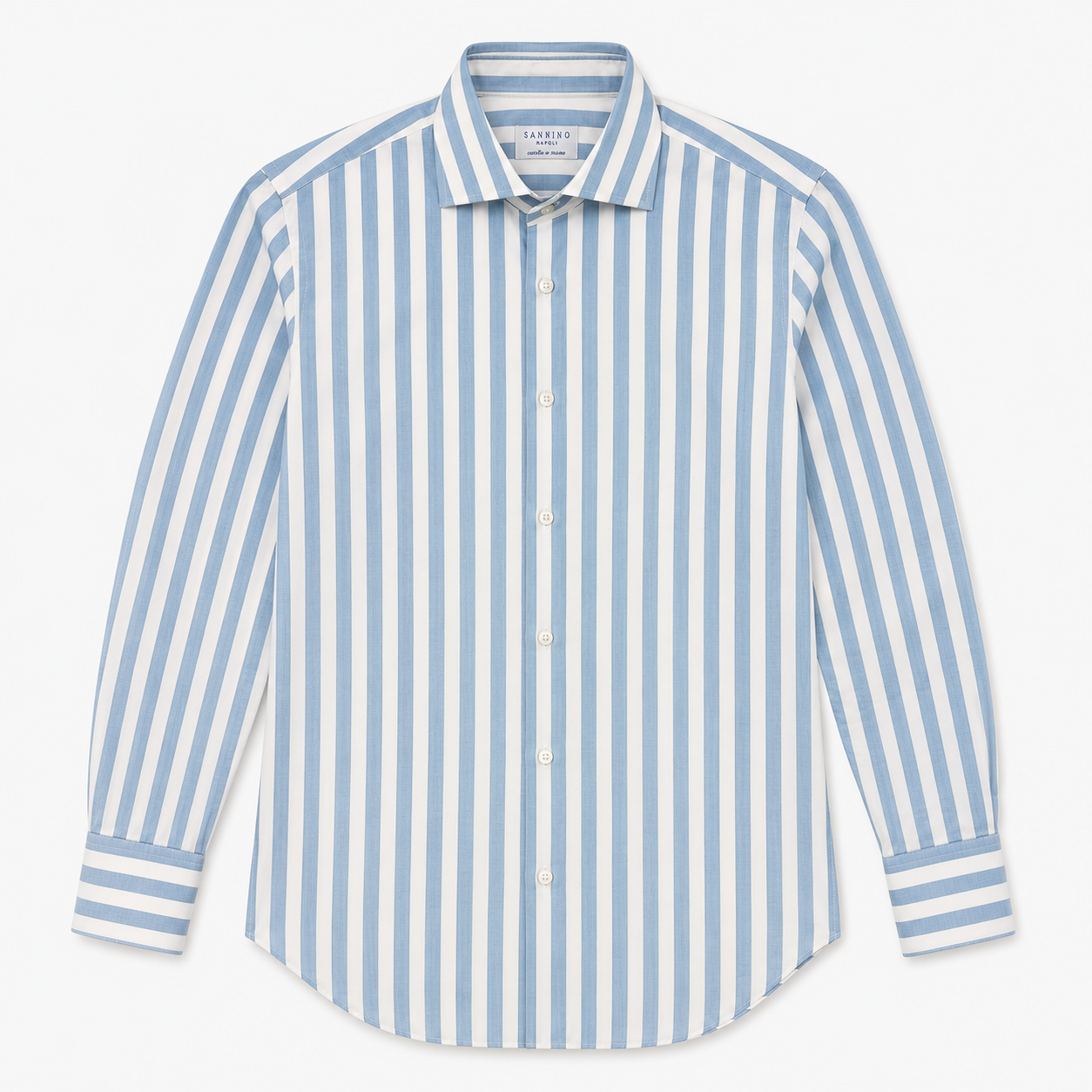 Blue White Wide Stripe Dress Shirt Sannino Napoli Shirtmaker