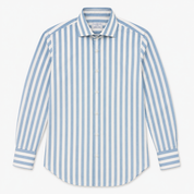 Blue White Wide Stripe Dress Shirt Sannino Napoli Shirtmaker