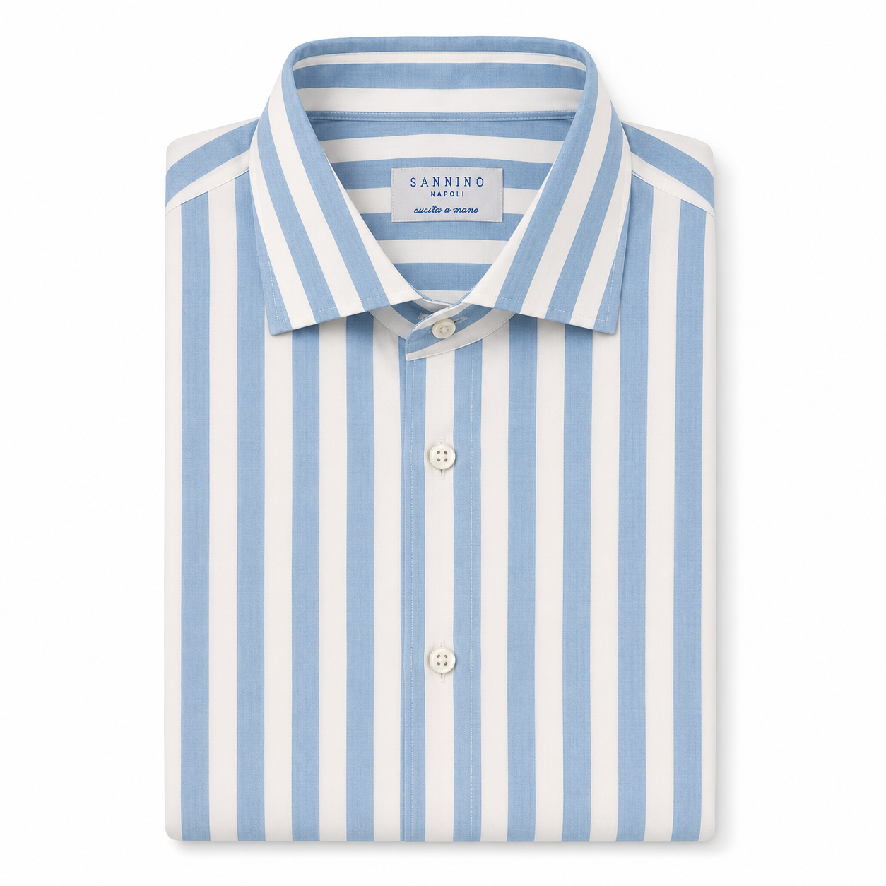 Blue White Wide Stripe Dress Shirt Sannino Napoli Shirtmaker