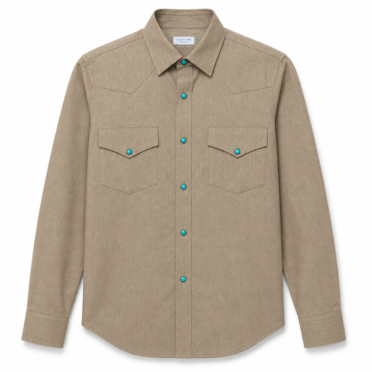 Sannino Tan Denim Shirt with Turquoise Snaps 
