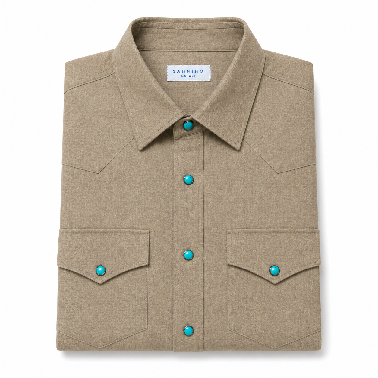 Sannino Tan Denim Shirt with Turquoise Snaps 