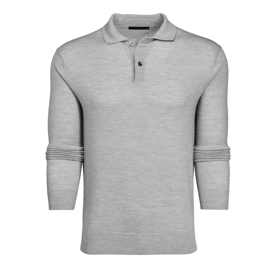 Saratoga Long Sleeve Polo Sweater Light Grey Heather Greyson Clothiers