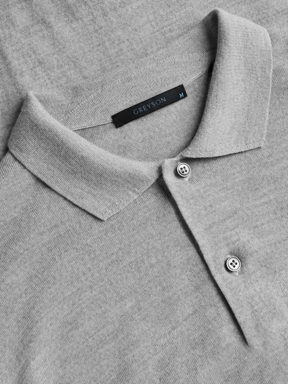 Saratoga Long Sleeve Polo Sweater Light Grey Heather Greyson Clothiers