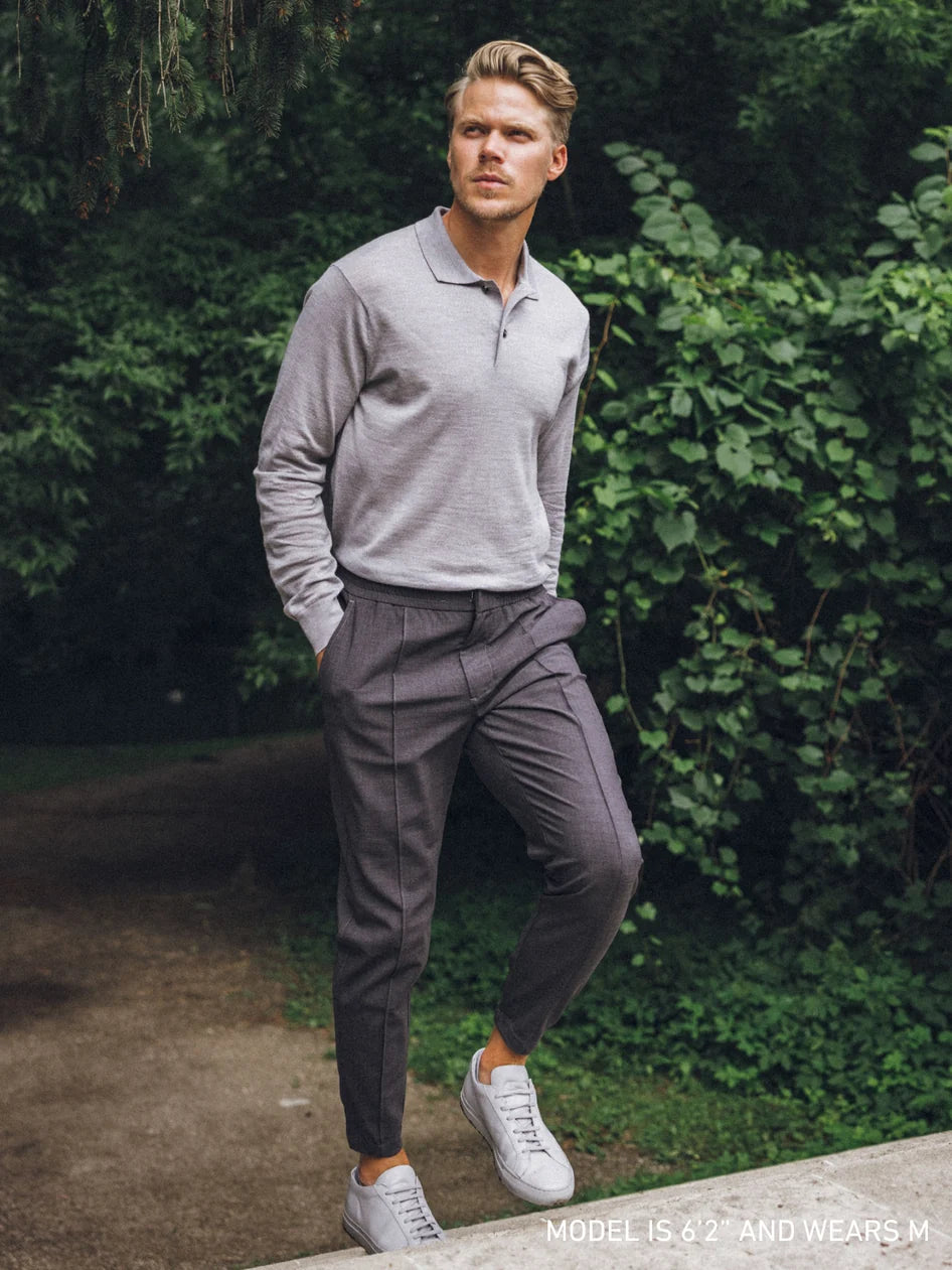 Saratoga Long Sleeve Polo Sweater Light Grey Heather Greyson Clothiers