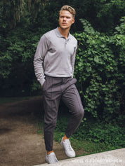 Saratoga Long Sleeve Polo Sweater Light Grey Heather Greyson Clothiers