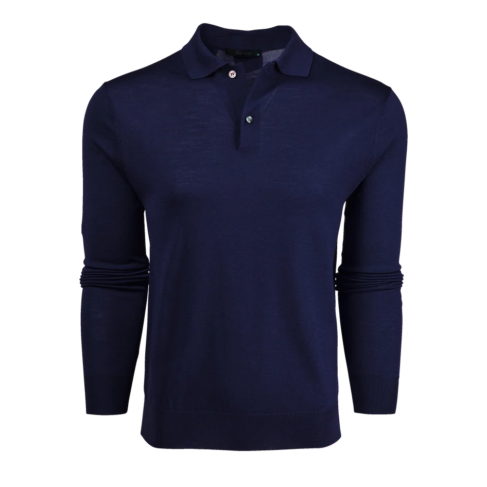 Saratoga Long Sleeve Sweater Polo Maltese Blue Greyson Clothiers