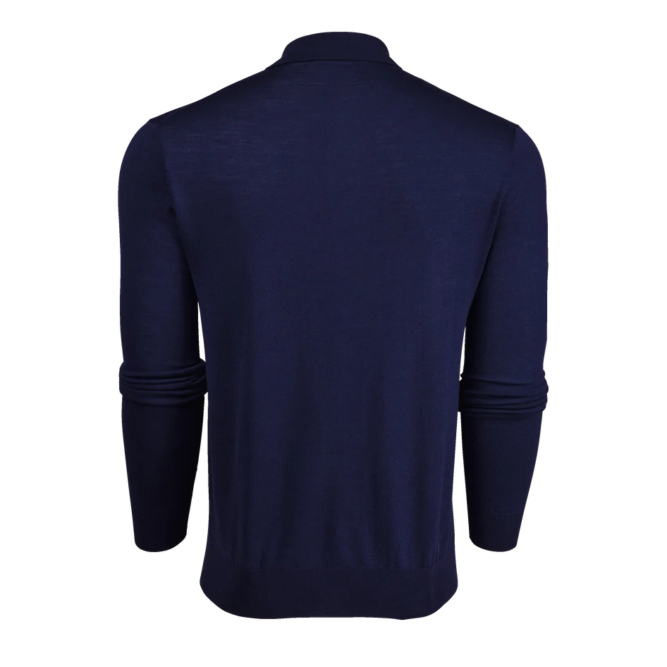 Saratoga Long Sleeve Sweater Polo Maltese Blue Greyson Clothiers