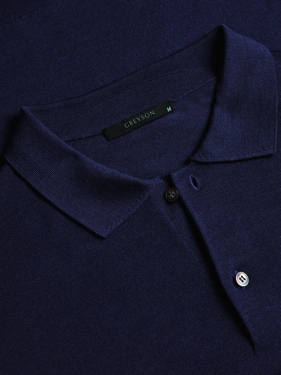 Saratoga Long Sleeve Sweater Polo Maltese Blue Greyson Clothiers