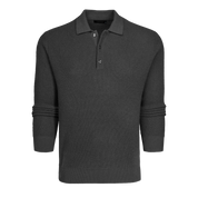 Saratoga Waffle Stitch Sweater Polo Dark Grey Heather Greyson Clothiers front