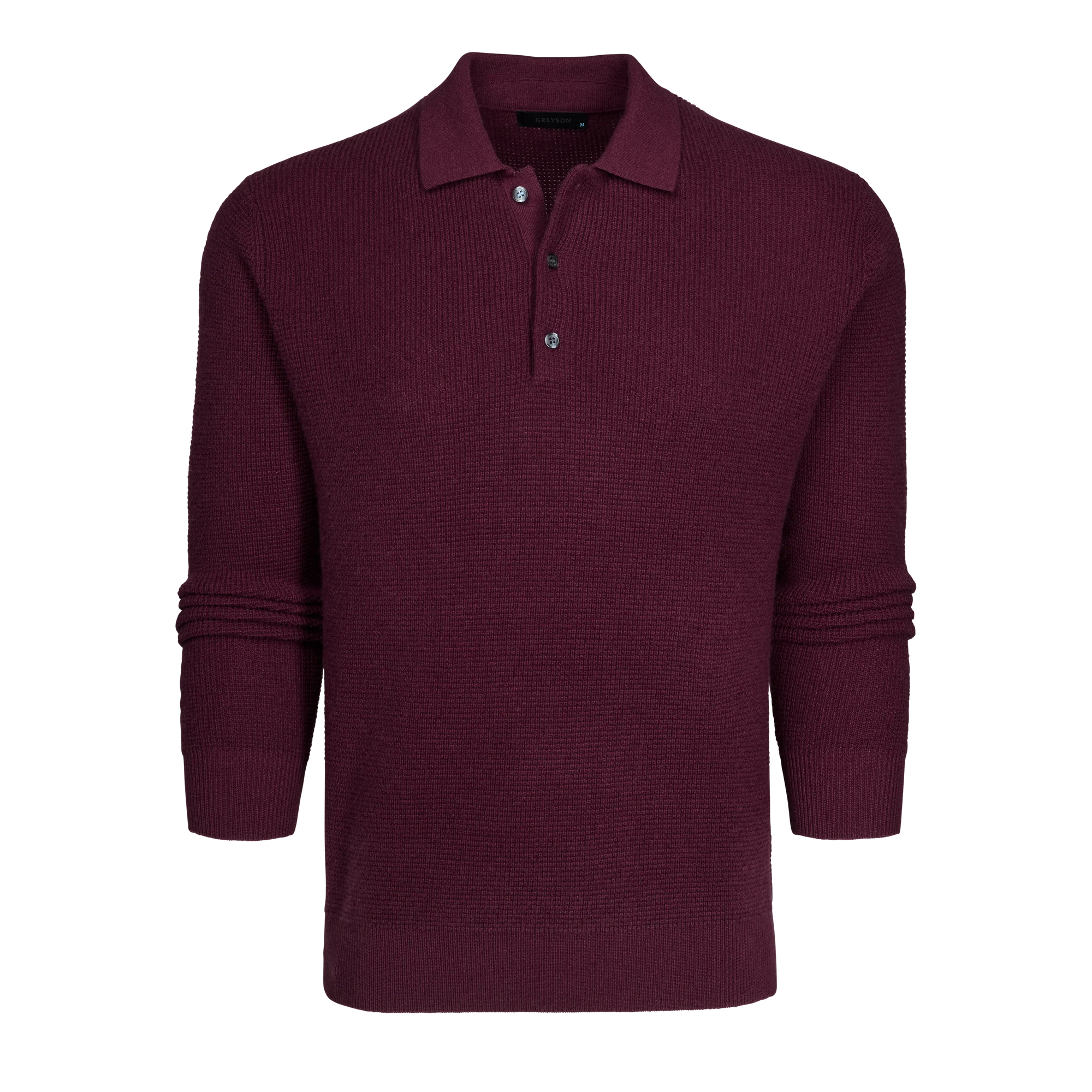 Saratoga Waffle Stitch Sweater Polo Merlot Greyson Clothiers front
