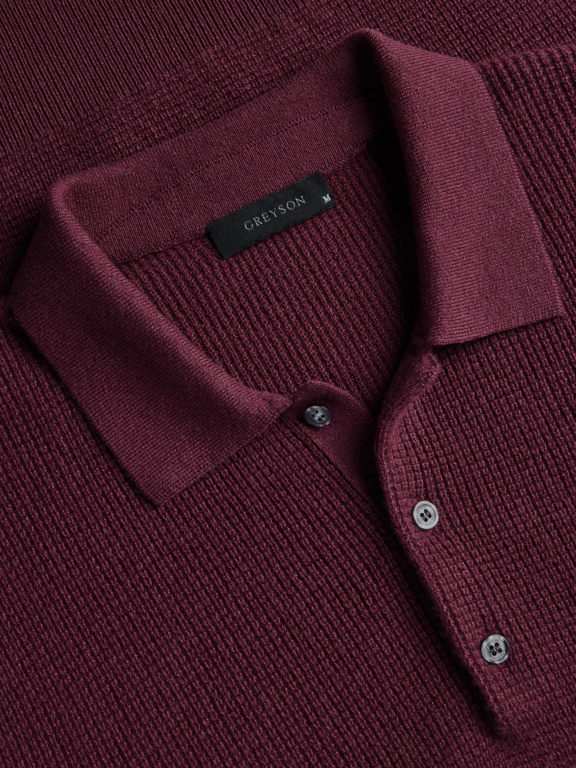 Saratoga Waffle Stitch Sweater Polo Merlot Greyson Clothiers collar
