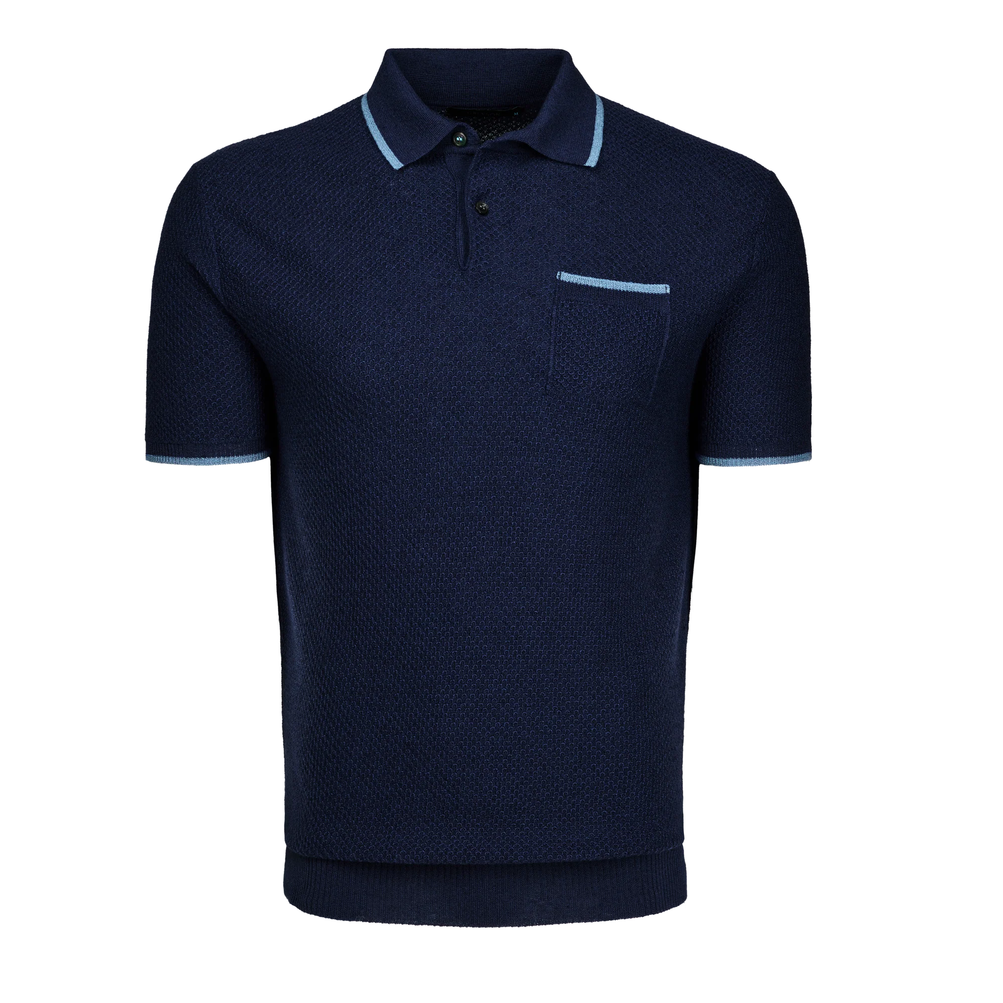 Seneca Short Sleeve Sweater Polo Maltese Blue Greyson Clothiers