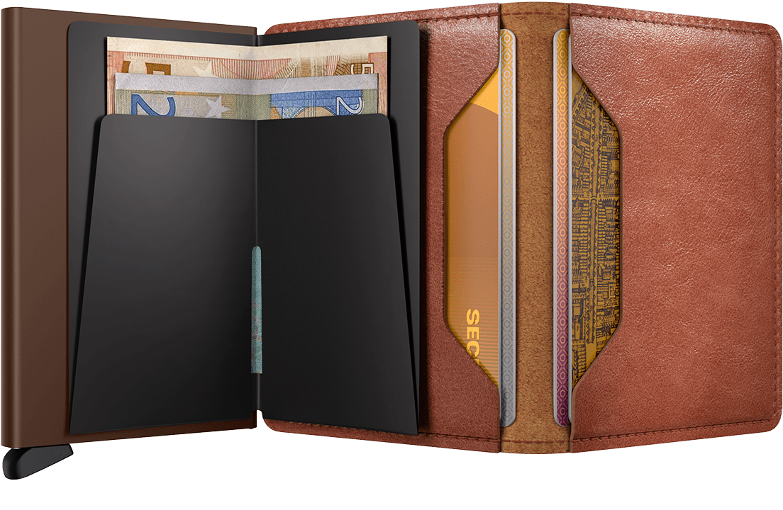Slimwallet Vintage Cognac Brown Secrid Wallets Open