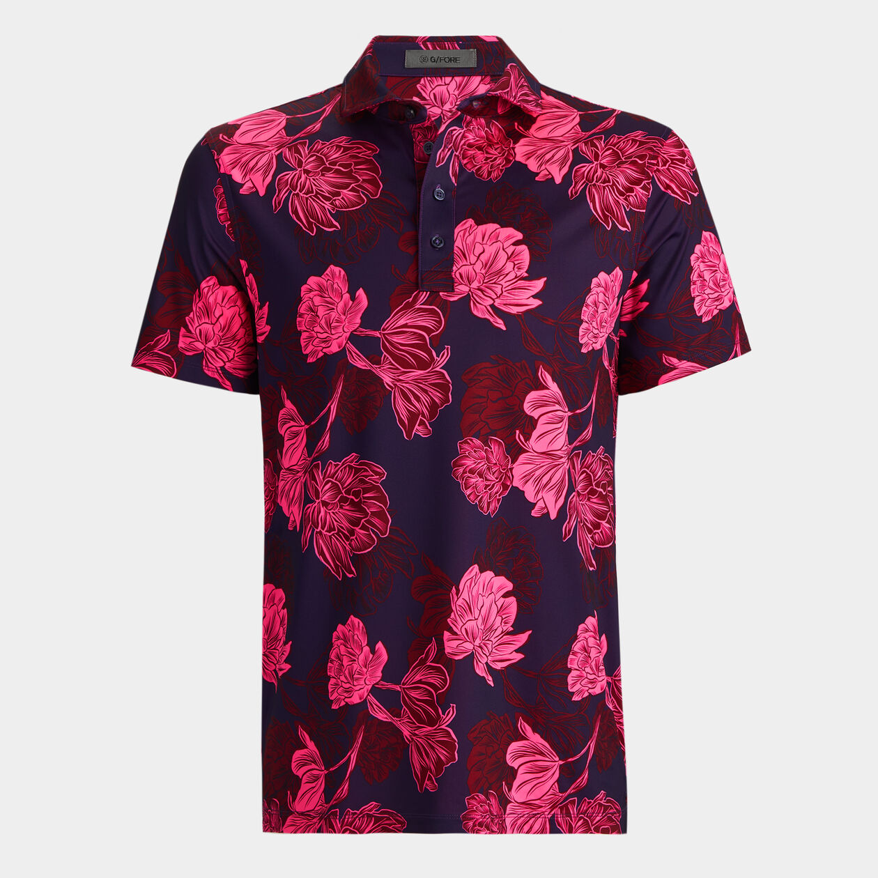 Stamped Floral Tech Jersey Polo - Cabernet