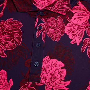 Stamped Floral Tech Jersey Polo - Cabernet