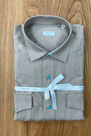 Tan Denim Shirt with Turquoise Snaps Sannino Napoli Shirtmaker