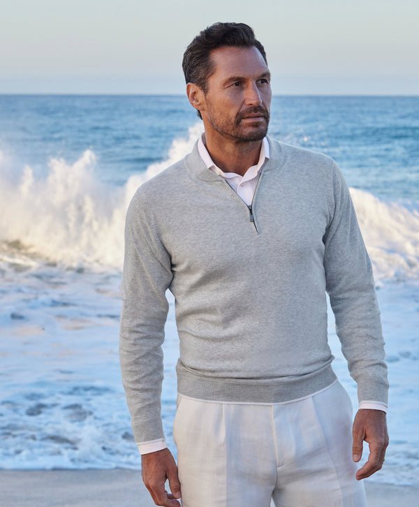 The Skipper Quarter Zip Heather Grey David Donahue
