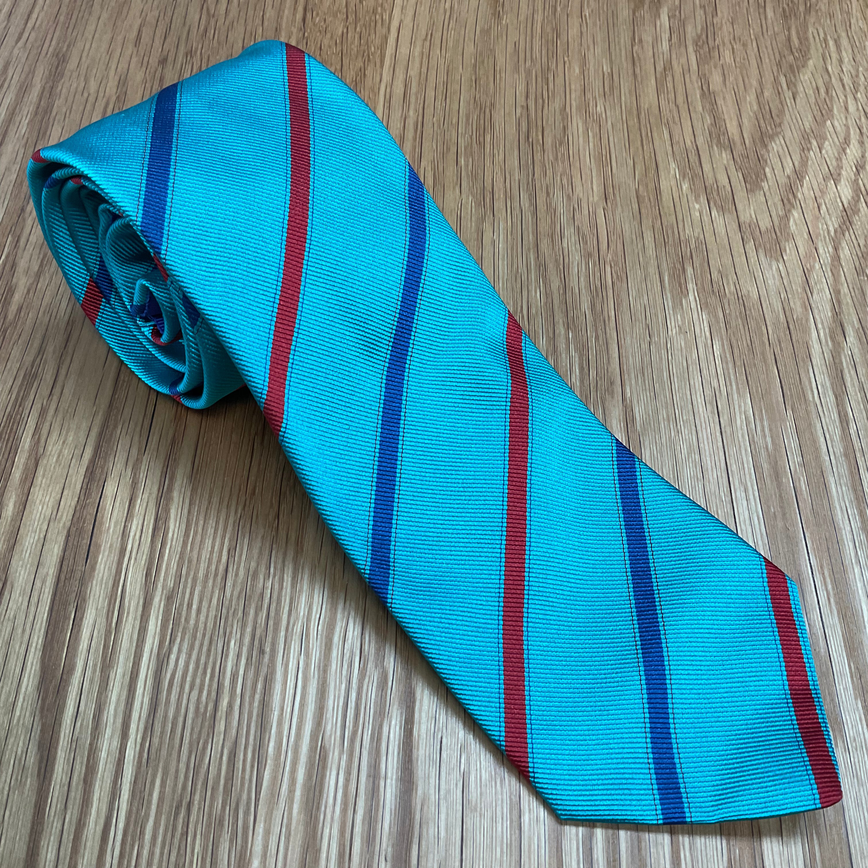 Turquoise Tri-Color Stripe Silk Tie Q. Contrary
