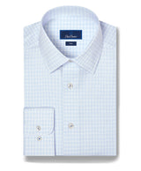 Twill Check Stretch Dress Shirt - White & Sky | David Donahue