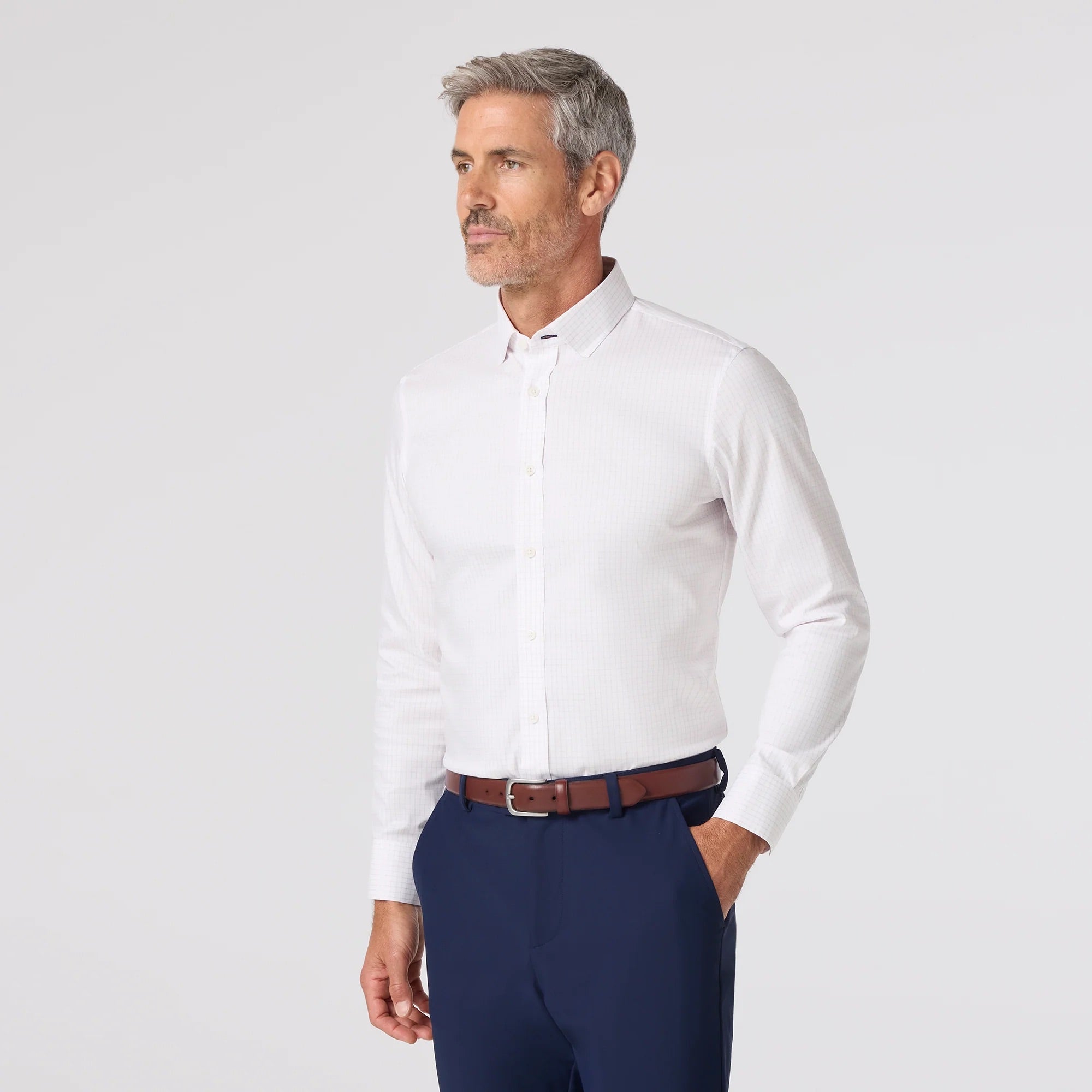 Hilton Dress Shirt White Lavender Haze Mini Grid