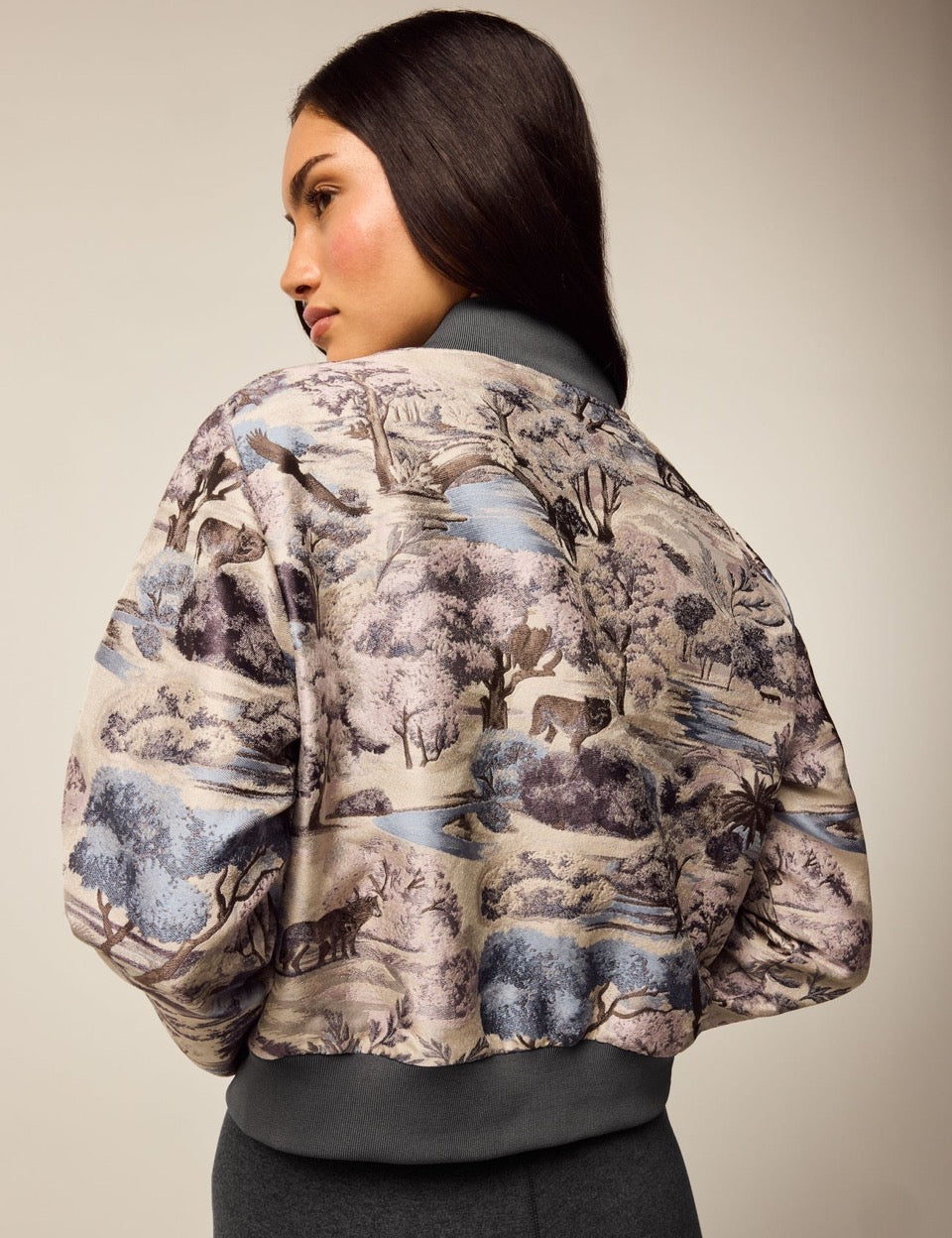 Where Wolves Roam Jacquard Bomber Jacket Wisteria Multi Greyson Clothiers Back