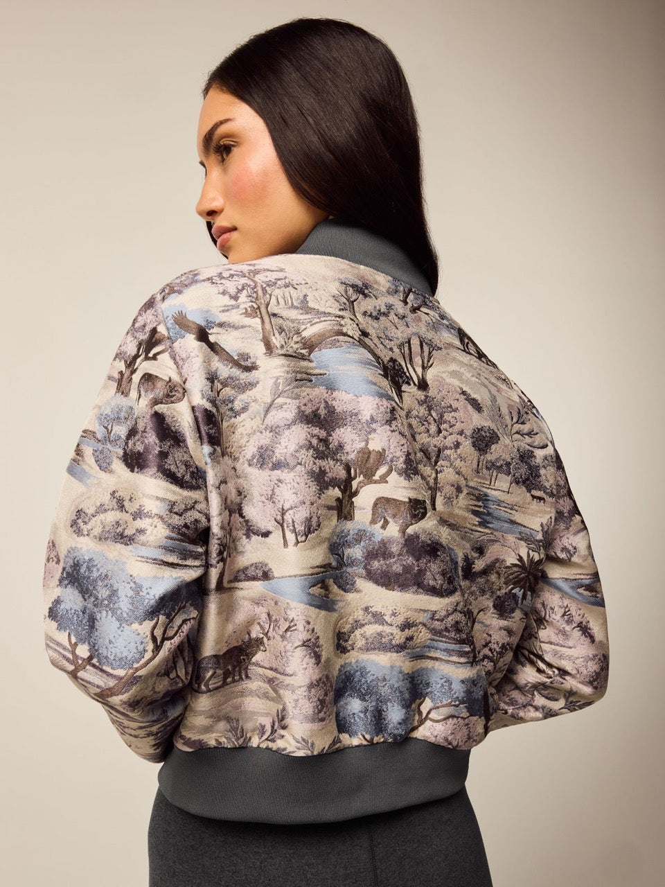 Where Wolves Roam Jacquard Bomber Jacket Wisteria Multi Greyson Clothiers Back