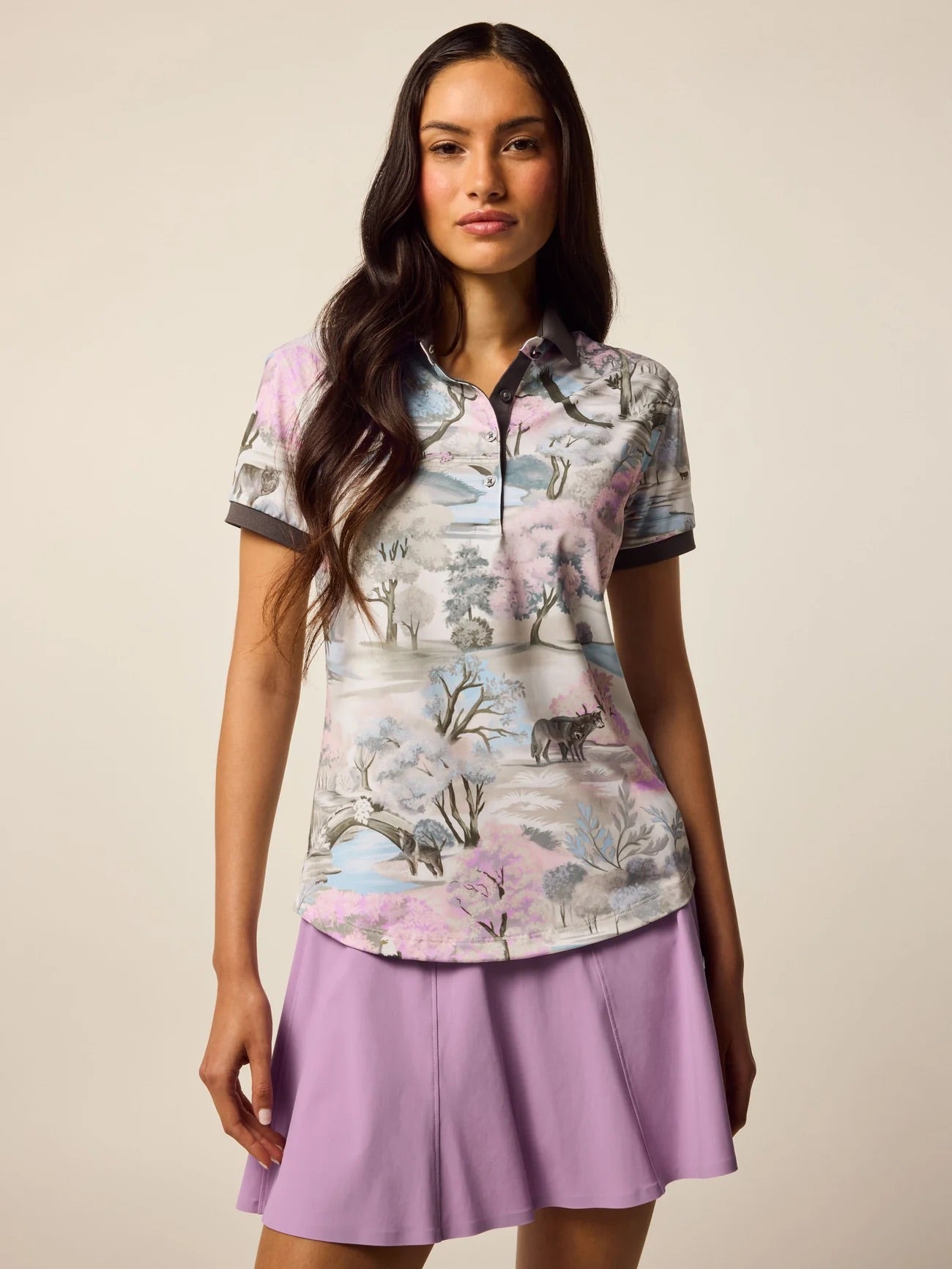 Where Wolves Roam Scarlett Polo Wisteria Multi Greyson Clothiers Front