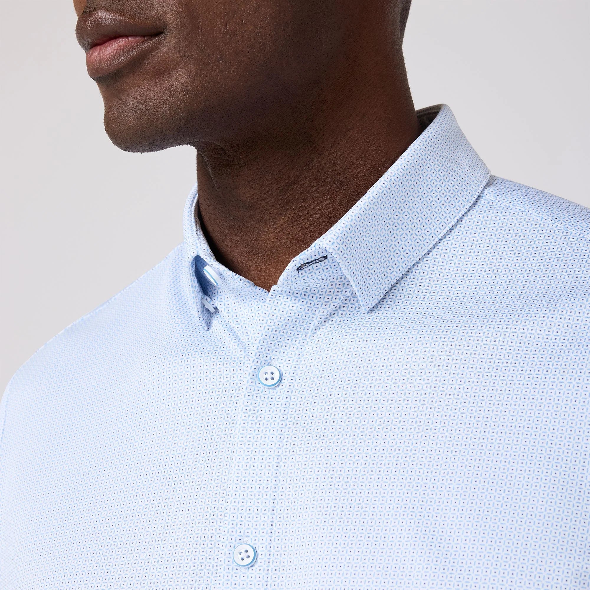 White Blue Grid Dot Halyard Short Sleeve Shirt