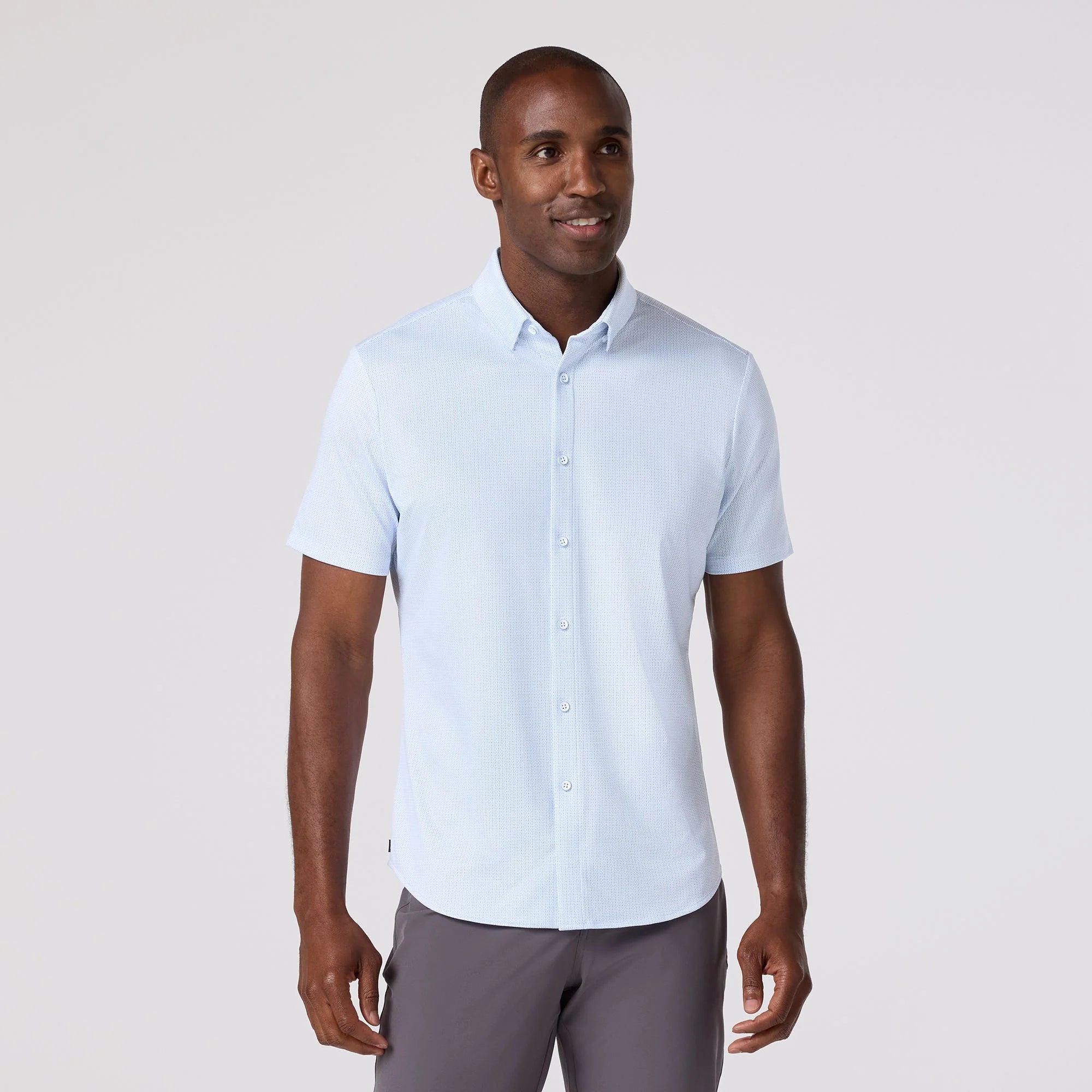 White Blue Grid Dot Halyard Short Sleeve Shirt