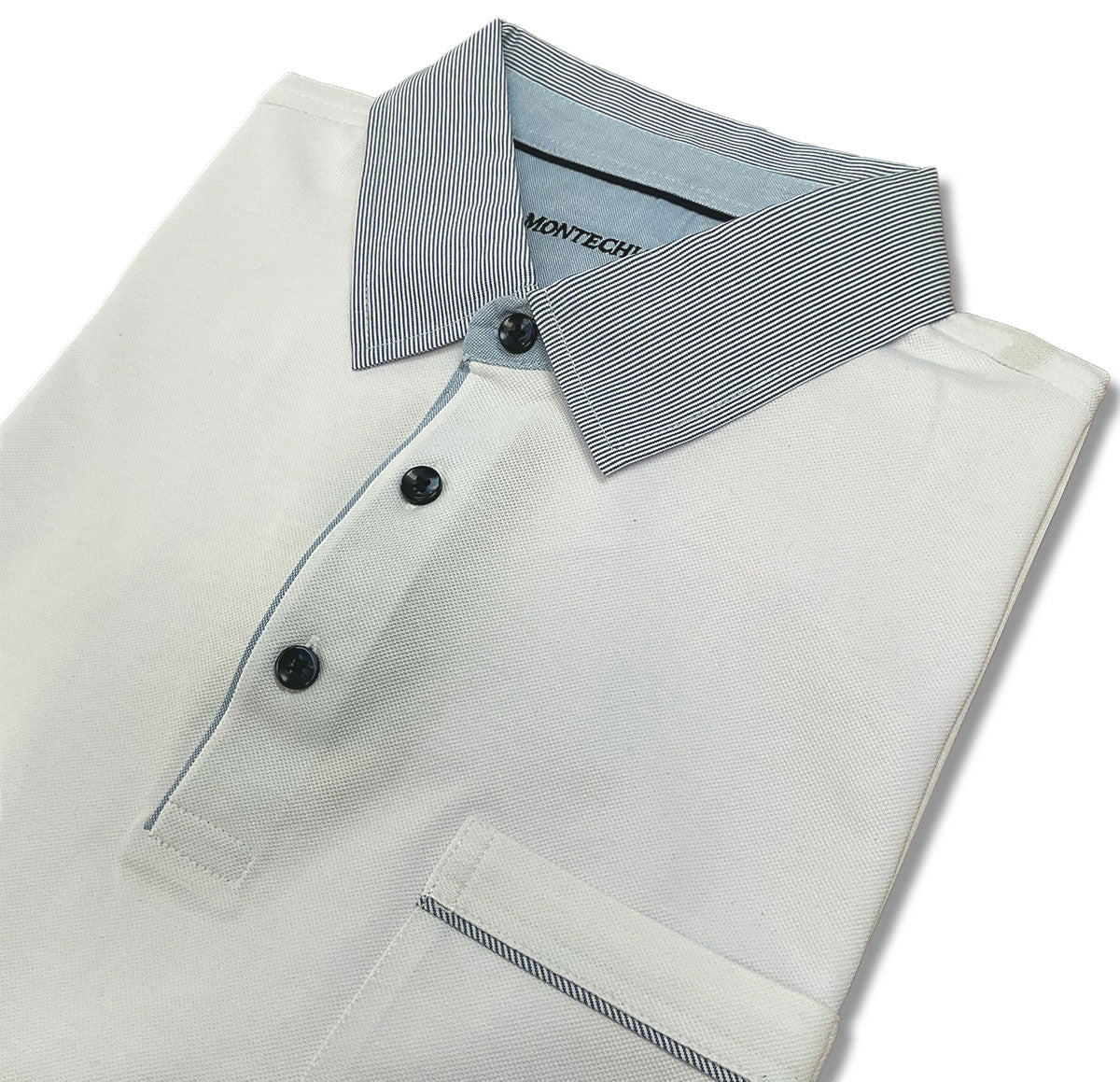 White Blue Stripe Polo Collar