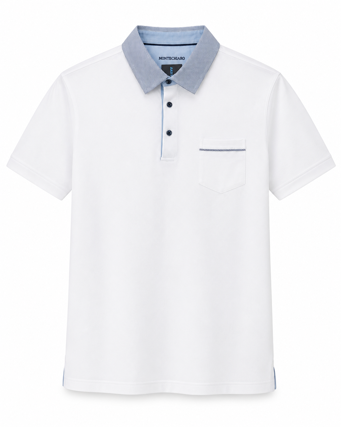 White Blue Stripe Polo Collar
