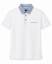 White Blue Stripe Polo Collar