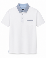 White with Blue Striped Collar Polo | Montechiaro