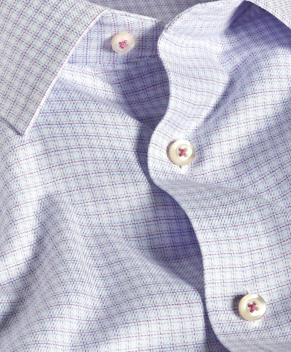 White & Berry Twill Check Stretch Dress Shirt Berry David Donahue