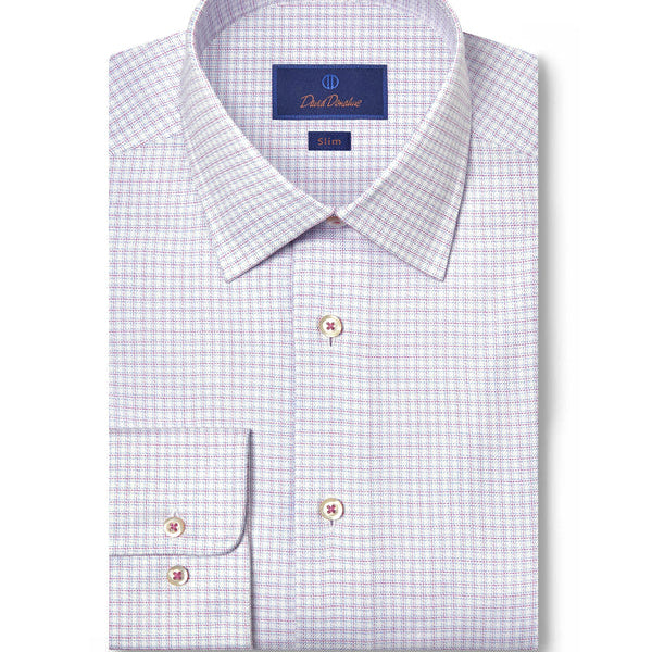 White & Berry Twill Check Stretch Dress Shirt Berry David Donahue