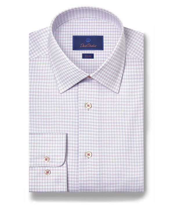 White & Berry Twill Check Stretch Dress Shirt Berry David Donahue
